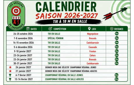 Calendrier des compétitions et tournois — Saison 2026-2027